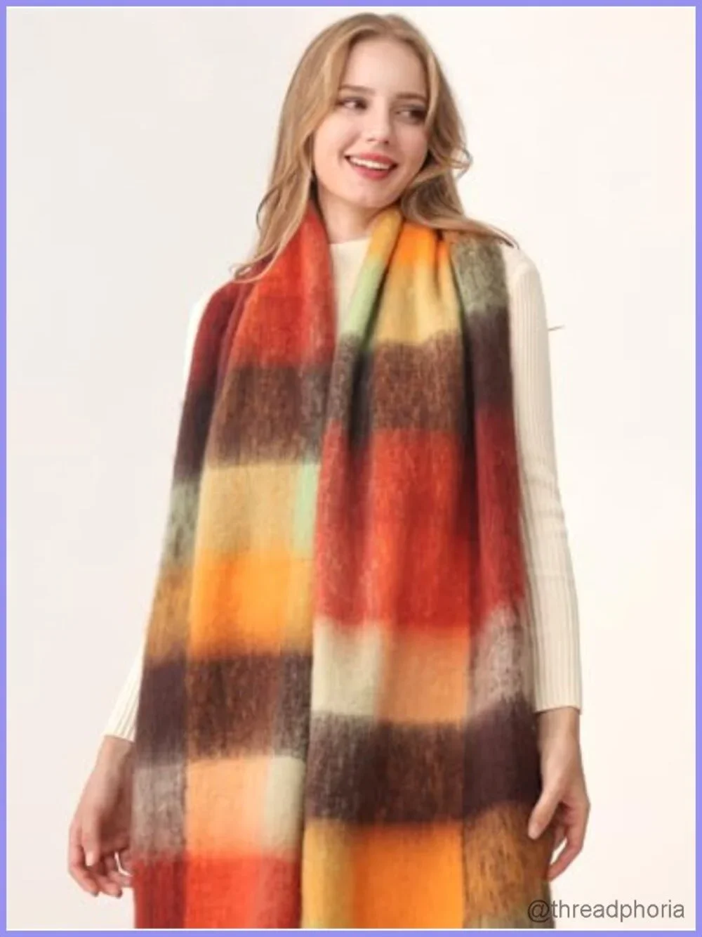 Chunky Plaid Scarf & Wrap Shawl Winter Oversized Thick Tassel Warm